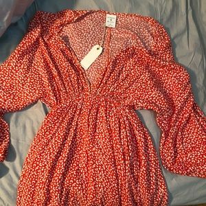 Flower midi length dress with balloon sleeves